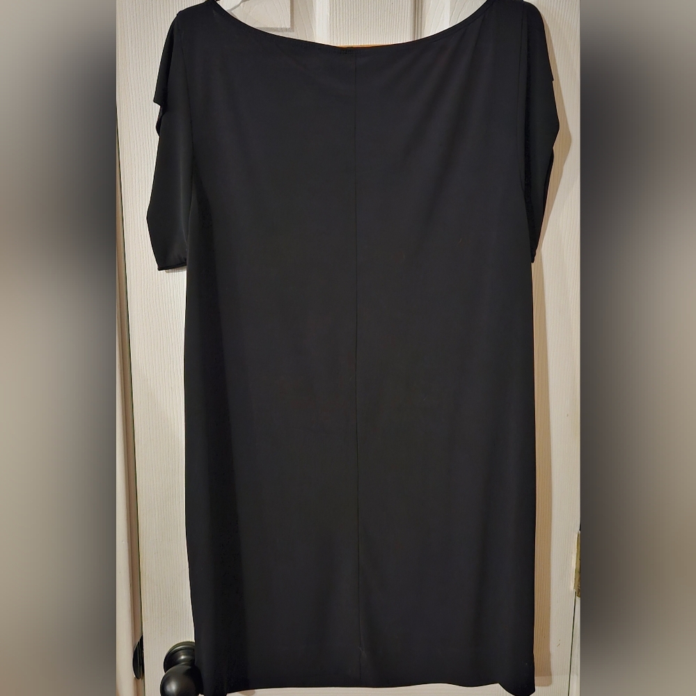 BISOU BISOU Pullover Stretch Dress, Black w/Blue Floral design - 14 - Picture 3 of 4